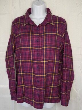 Cabela's Women's Plaid Button-Front Shirt Magenta Yellow Size Medium Reg 4122